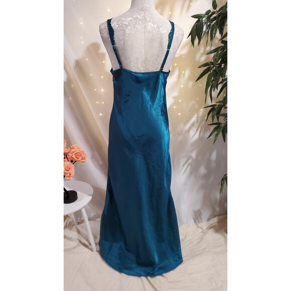 Vtg Victorias Secret Gold Label Satin Lace Maxi Chemise Slip Dress Size M Blue - Picture 3 of 12